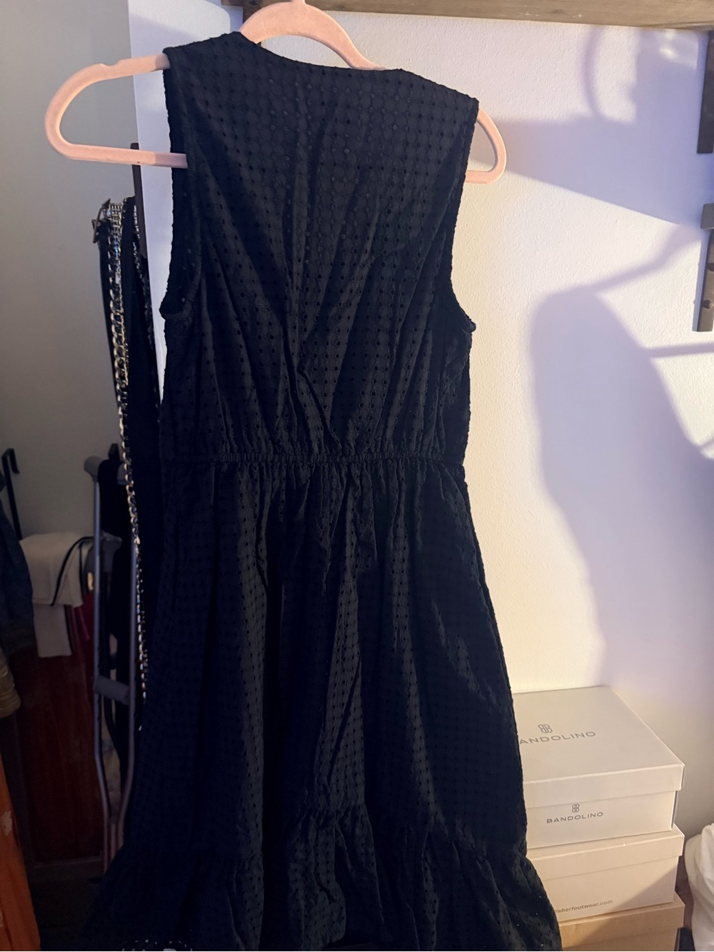 Navy Blue Textured Sleeveless Dress
